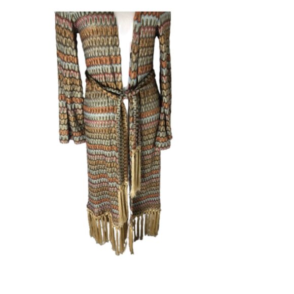 Alexis Geniste Fringe Kimono Maxi Dress Belted Sz XS - Picture 2 of 10